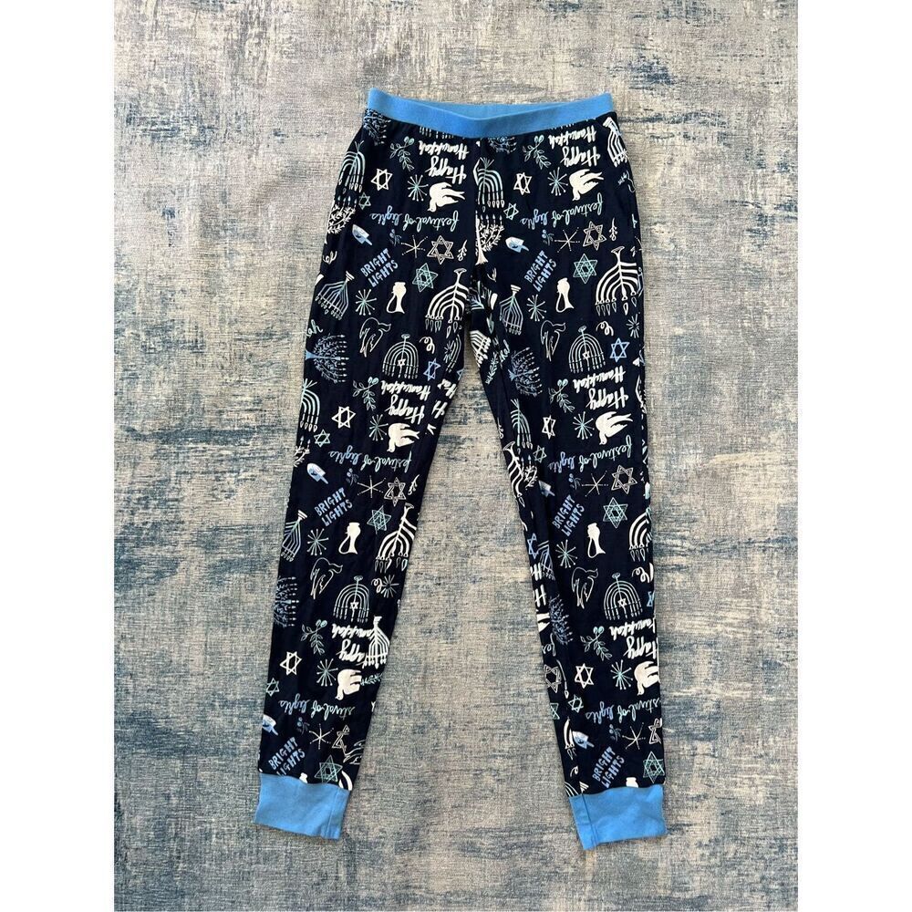 New! Blue White Hannukah Print Pajama Pants Women's Small